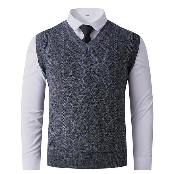 pstuiky Camisetas sin mangas para hombre, Camisola gruesa y cálida de punto de moda para hombre, sin mangas, con cuello en V Camisas para hombres m