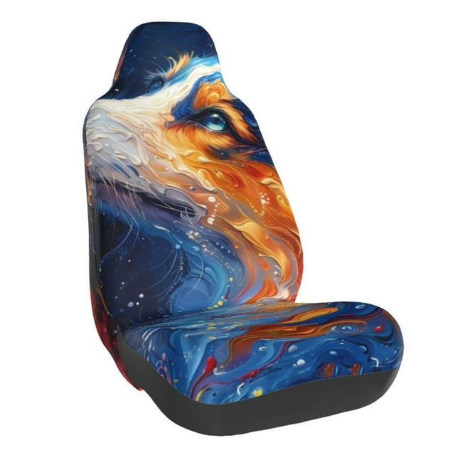 Wukai Galactic Dog Swirls Art Full Set Car Seat Covers with Soft Padding Universal Auto Front Seats Protector and Cushion Mat