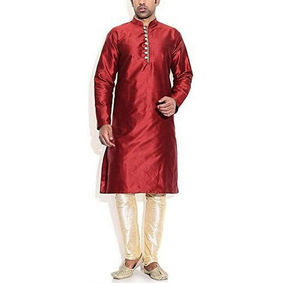 Royal Kurta Men's Silk Blend Kurta Pyjama Set (ROYAL_179_Maroon_Small)