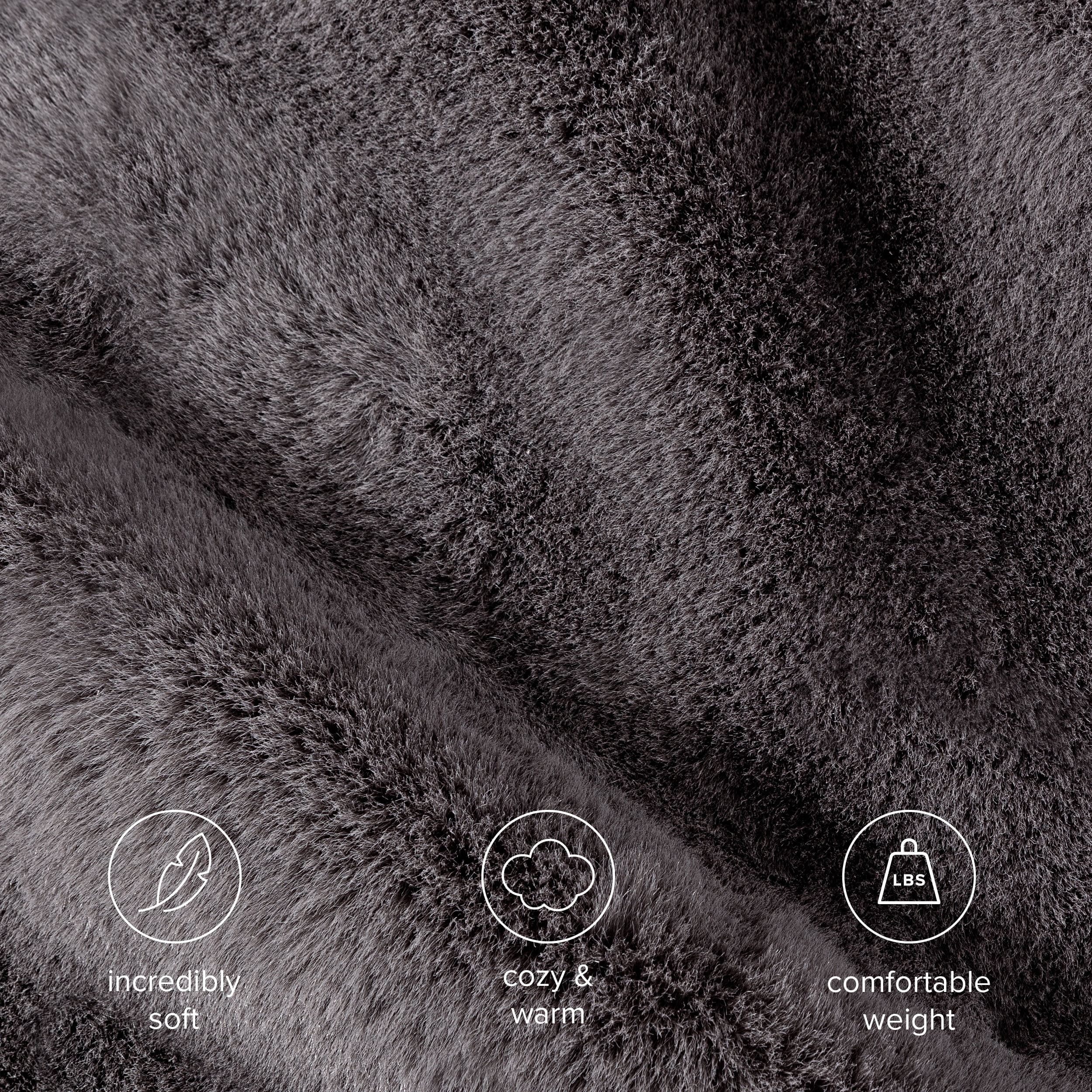 Bare Home Faux Fur Blanket - 47" x 60" - Ultra Soft Fleece - Throw, Dark Gray