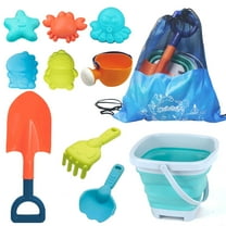 Beach Toys Set for Kids -Collapsible Sand Bucket&Mesh Beach Bag and Shovels Sand Rake Toy 11Pcs Set, Animal & Dinosaur Molds,Fork,Rake&Watering Can for Toddlers Ages 3