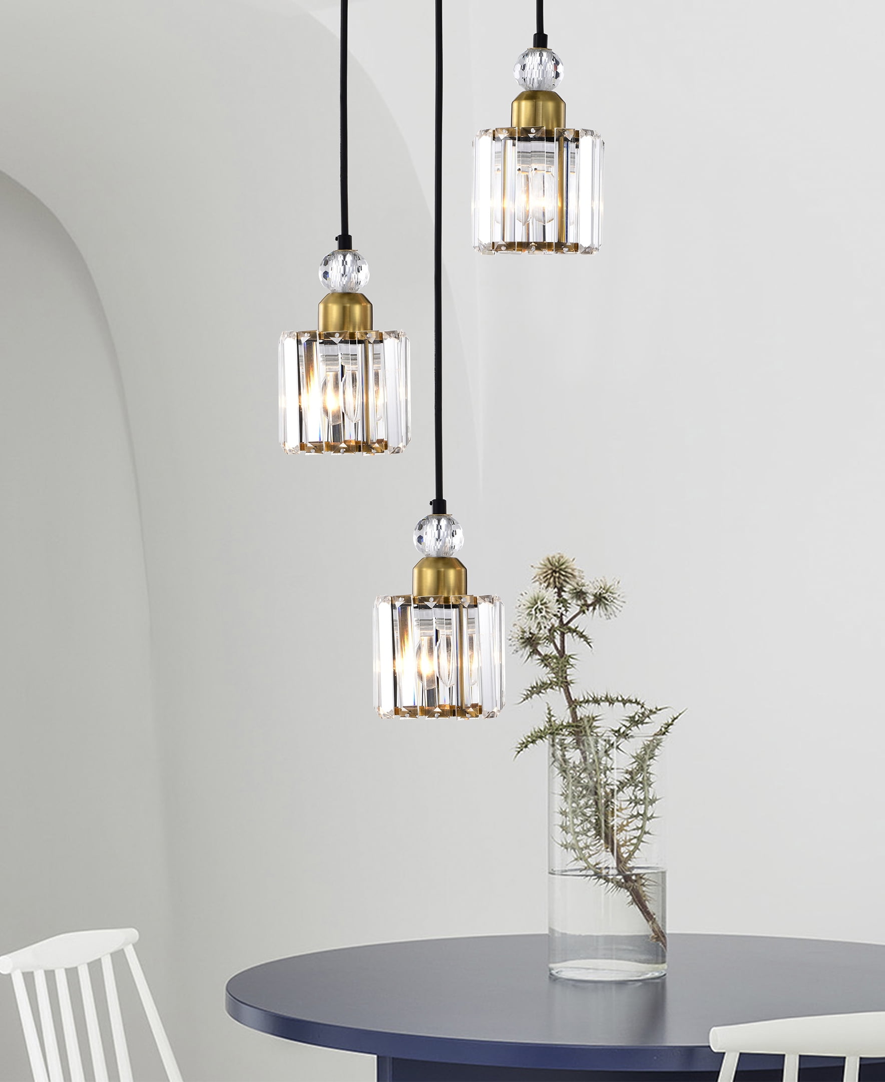 Srai 11 in. 3-Light Indoor Matte Black and Brass Finish Chandelier with Light Kit