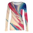 thumbnail image 5 of Womens Shirts Long Sleeve Retro Texture Oil Painting Print Blouses Slim Fit Going Out Tunic Tops Dressy Casual Round Neck Spring Day Tops Pink M, 5 of 6