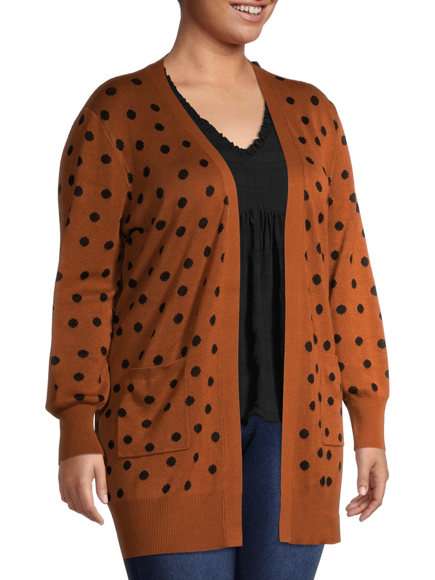 Dot Print Open-Front Cardigan - Walmart 