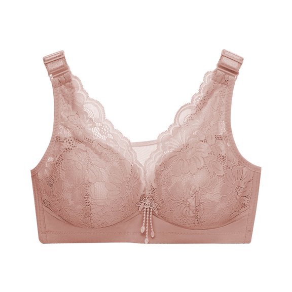Zpanxa Lace Back Closure Bra Wireless Embroidery Design Breathable Comfort Lightweight T-Shirt Bra for Women