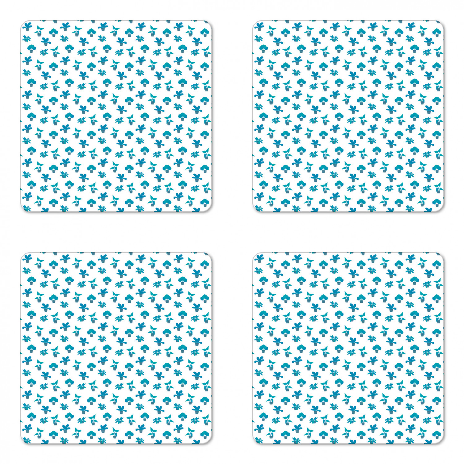 Floral Coaster Set of 4, Repeating Formations of Botanical Plants on a ...