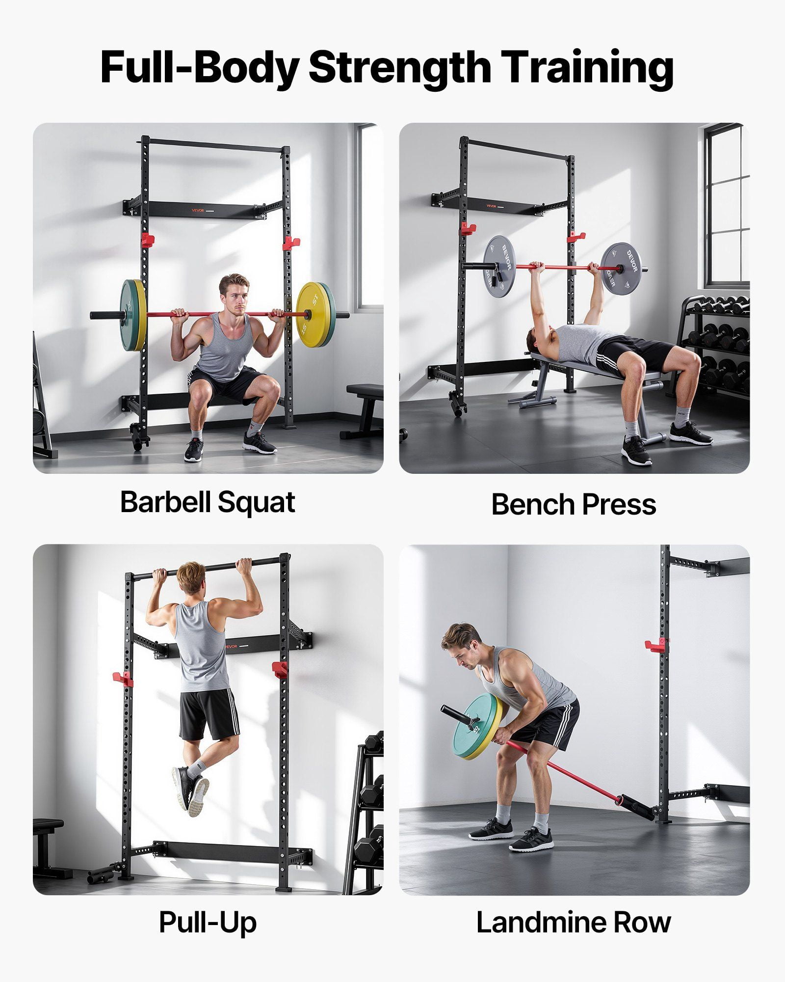 Folding Wall Cage, 1000lb, Landmine, J-Hooks, Pull-Up Bar for Home