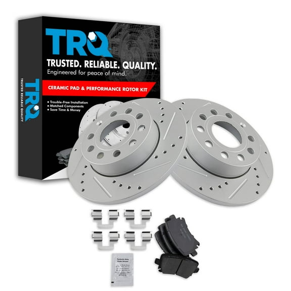 TRQ Rear Performance Brake Pad & Rotor Kit Brake Pads Brake Rotors Set Ceramic Premium G-Coated Fits Select 2008-2010 Audi A3 A3 Quattro 2010 Volkswagen Golf 2005-2010 Jetta 2006-2009 Rabbit