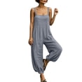 thumbnail image 3 of Women's Cotton Loose Fit Jumpsuit, Elastic Waist Casual Jumpsuit with Pockets, Solid Color Sleeveless, Lounge Beach Vacation & Outdoor Everyday Wear, Womens Rompers | UKHCCC,Gray M, 3 of 9