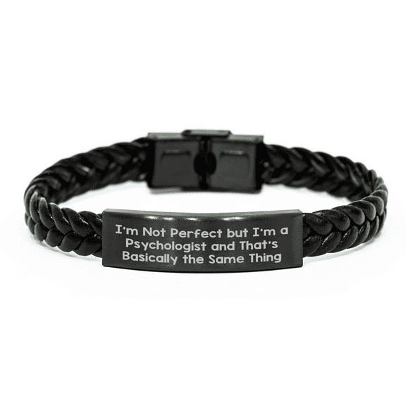 Funny Psychologist Gifts for Him from Men - I'm Not Perfect Interlaced Leather Bracelet, Father's Day Unique Gifts for Psychologist, Men, Friends, Family
