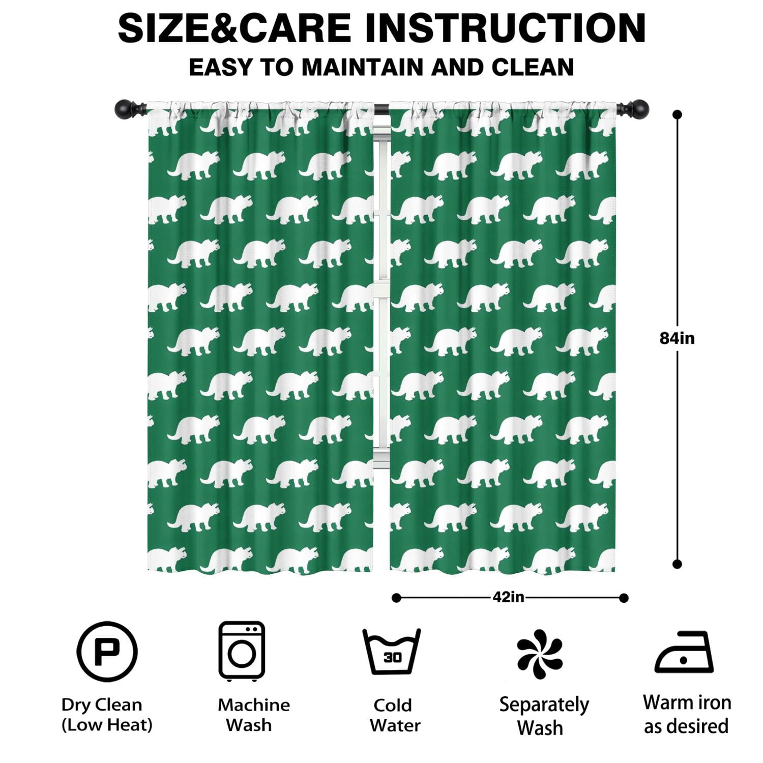 Blackout Kids Curtains,Green Dinosaurs Pattern Childrens Insulated Curtains Set Of 2,Bedroom Essentials,Toddler Room Decor 42"x84"