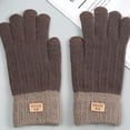 thumbnail image 2 of harmtty Contrasting Color Gloves Winter Gloves Knitted Thick Warm Color Matching Anti slip Elastic Soft Plush 1 Pair Unisex Brown, 2 of 7