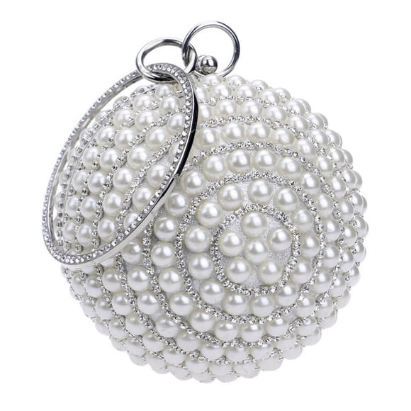 HLONK Sac de Soirée pour Femmes, Sac à Main de Mariage Rond avec Perles Artificielles, Pochette de Fête Nuptiale