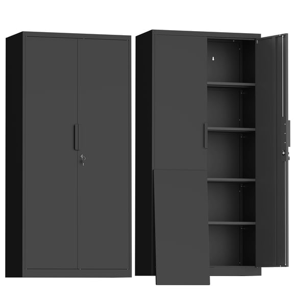 Marcree 71" H Locking Cabinets, 16.5'' Deep Metal Garage Storage Cabinet with Doors and Shelves, Balck Cabinets for Garage, Kitchen, Office