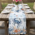 thumbnail image 4 of Crab Coastal Table Runner 70 Inches, Summer Beach Blue Ombre Coral Starfish Bed Runner Dresser Scarves Tabletop for Indoor Outdoor Parties/Ceremony/Banquet, 13" x 70", 4 of 9