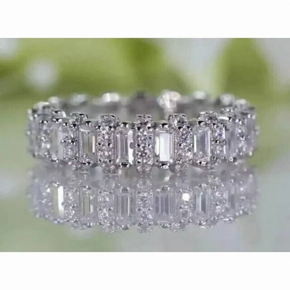 2Ct Baguette Cut Lab-Created Diamond Full Eternity Band Ring 14k White Gold Plated For Women's