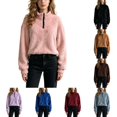thumbnail image 2 of DYTTDG Women's Quarter Zip Fleece Pullover, Long Sleeve Solid Stand Collar Cropped Sweatshirt Loose Casual Outdoor Daily Top for Fall & Winter, 2 of 7