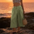 thumbnail image 6 of Women's Beach Capri Pants Cotton Linen Loose Fit Wide Leg Pants High Waisted Pleated Summer Vacation Trousers, S-3XL, 6 of 9