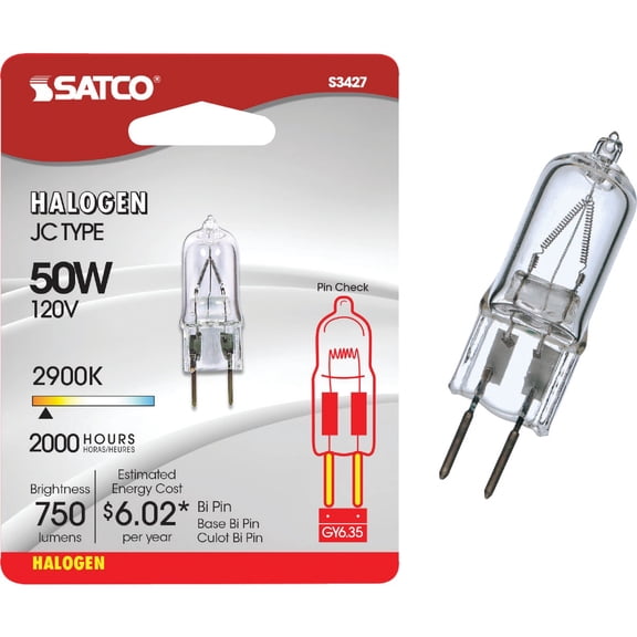 Satco S3427 1/Card 120V 50-Watt T4 GY6.35 Base Light Bulb, Clear