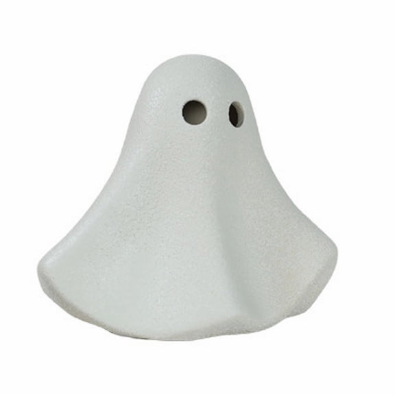 Cute Ceramic Ghost Figurine – Halloween Desktop Decor with Friendly Face, Sturdy Base for Shelf, Mantel, and Tabletop Display (Small)