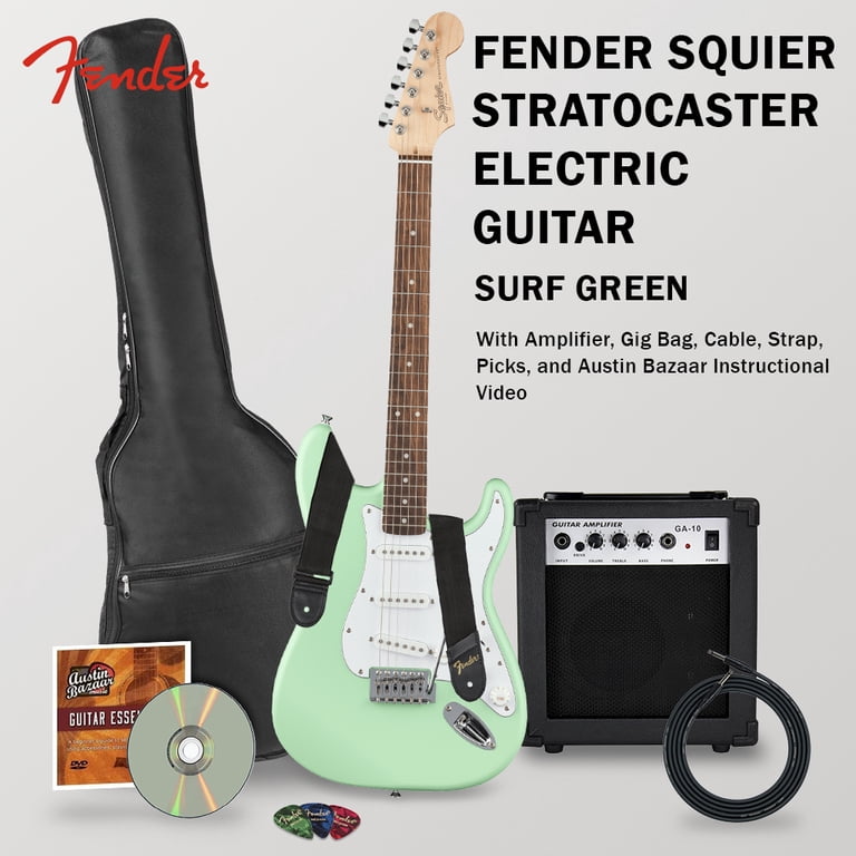 Fender Squier Stratocaster Surf Green with Amplifier, 21 Narrow