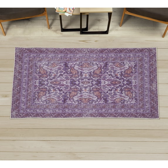 Eastern Decorative Rug, Oriental Culture Pattern of Paisley Bloom Flowers and Bohemian Leaves, Quality Carpet for Bedroom Dorm and Living Room, 6 Sizes, Pale Lavender, by Ambesonne