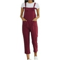 thumbnail image 2 of Lilgiuy Women's Solid Color Large Size Literary Straps Casual Trousers Jumpsuit Winter Clothes for 2022, 2 of 4