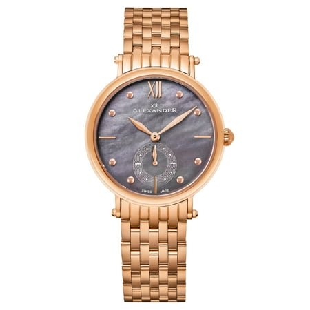 - Alexander Monarch Roxana Black MOP Rose Gold Women Swiss Quartz Watch AD201B-04