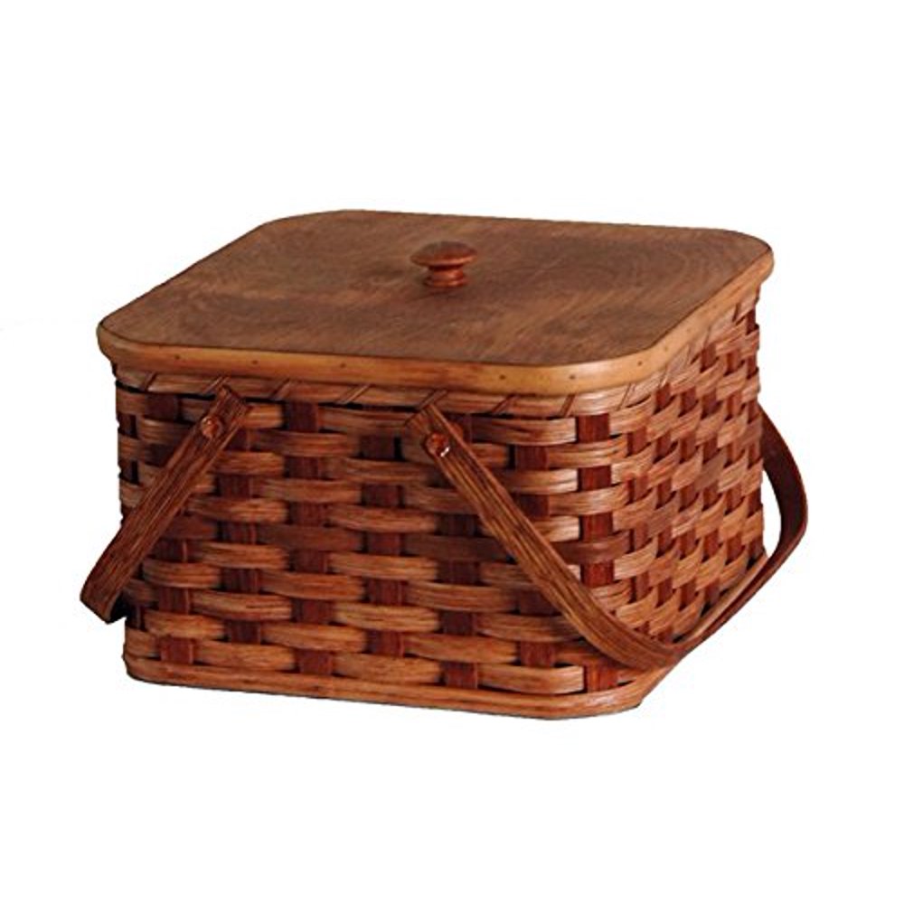 Amish Handmade Square Double Pie Basket w/Inside Tray, Lid, and Two