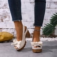 thumbnail image 3 of Dakaela Women's Slingback Chunky Heels Sandals Open Toe Leather Bow Platform Wedge Dress Walking Pumps Shoes for Prom Wedding Party Beige 6, 3 of 8
