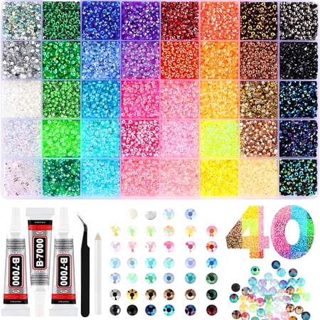 TUWAFE 40 Colors Resin Jelly Rhinestones for Bedazzling, 3mm 32,000 Pcs Multicolor Flatback Resin Gems for Crafting, For Clothing, Shoes, Nail Art, Diamond Art