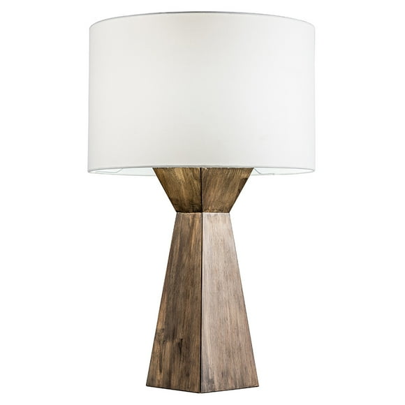 Modern Home Lampe de Table en Bois Géométrique Espresso avec Abat-Jour en Jute Naturel