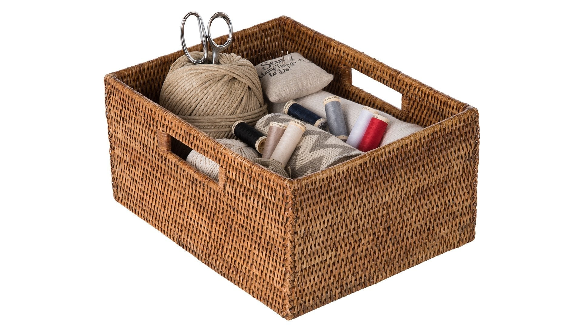 Kouboo La Jolla Rattan Shelf Basket with Handles, Honey Brown, Woven Rattan