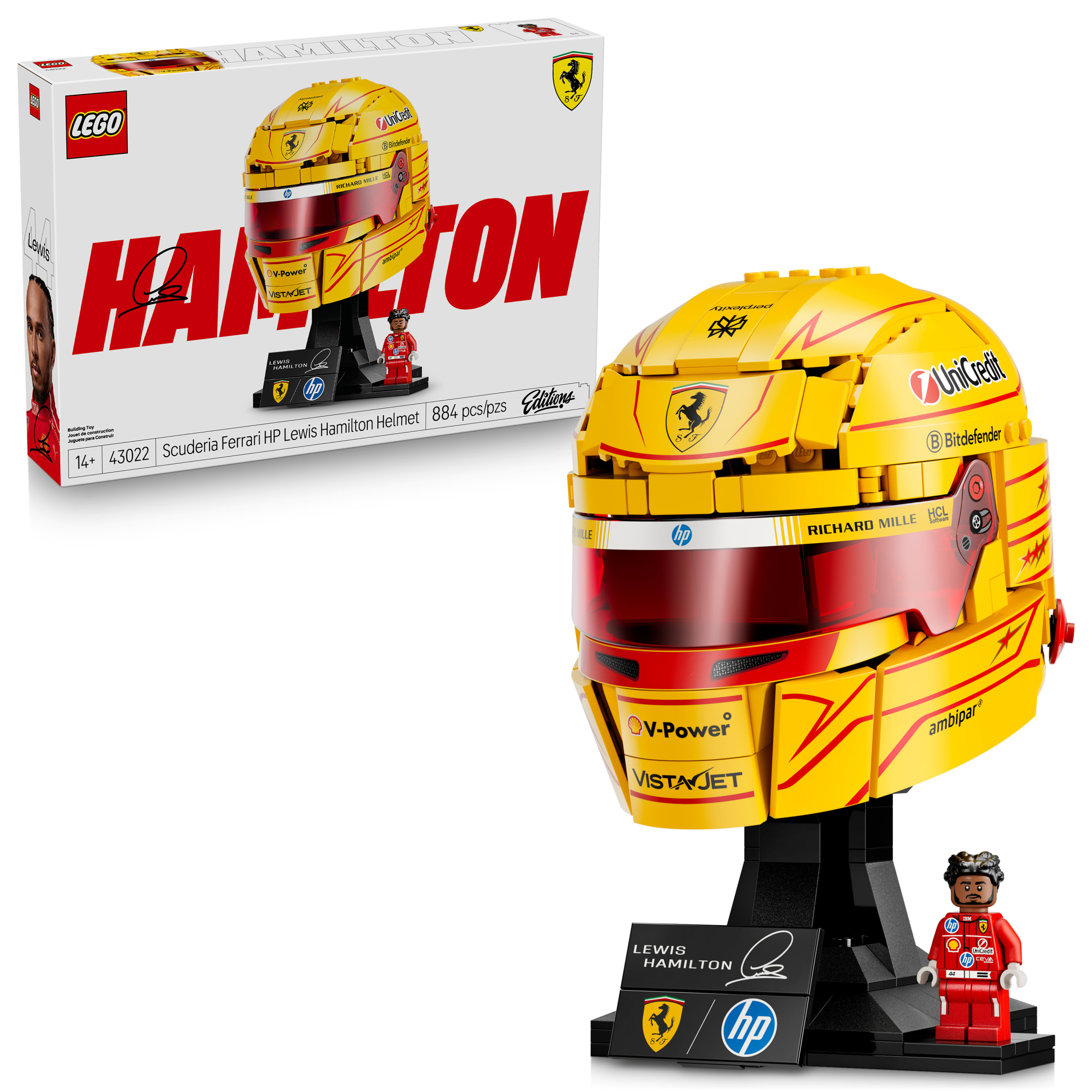 LEGO Editions Scuderia Ferrari HP Lewis Hamilton Helmet - Building Set for Teens, Ages 14+ - Collectible F1 Display - Birthday Gift - Bedroom or Home Office Decor - 43022