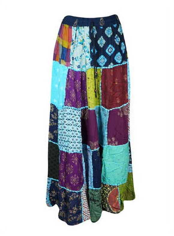 Mogul Womens Handmade Boho Patchwork Skirt, Maxi Skirts, Ethnic Vintage Long Skirt, Recycle Red Long Skirts S/M/L