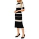 thumbnail image 4 of INSPIRAR CHIC Vestidos de Punto de Rayas para Mujer, Manga Corta, Vestido de Suéter Midi Acanalado XL Negro Blanco, 4 of 4