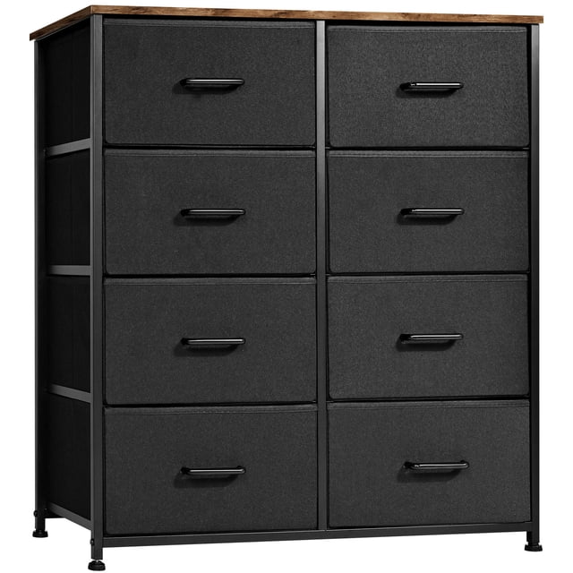 SortWise 8 Drawer Dresser with Wood Top and Steel Frame, Storage Tower Chest Organizer Nightstand with Adjustable Feet for Bedroom Living Room