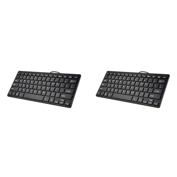 2X Compact Wired Keyboard USB - Ultra-Thin Keyboard for PC Mini Gaming Keyboard Black