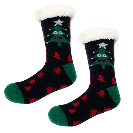 

QWERTYU Thick Non Slip Soft Slipper Socks Christmas Warm Cozy Fluffy Fuzzy Socks for Women One Size Black