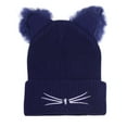 thumbnail image 2 of SYMOID Navy Cat Ear Beanie for Women - 100% Polyester Warm Winter Hat, Fluffy Ears & Embroidered Cat Face, Cuffed Ribbed Knit, One Size Fits Most,Size Free Size, 2 of 3