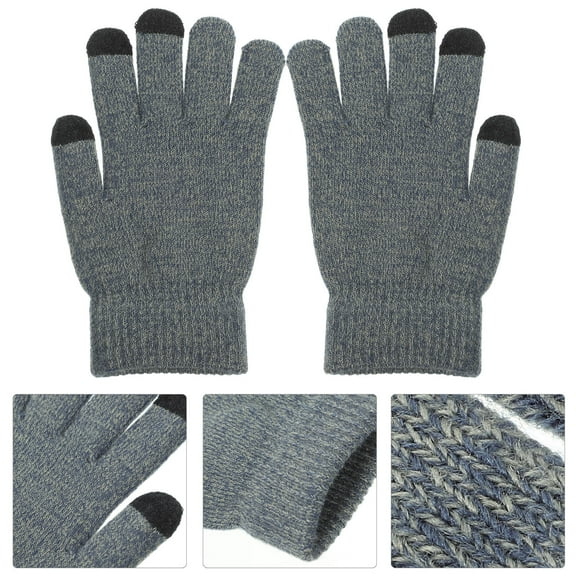 Pretyzoom 1 Pair Thickened Gloves For Men Knit Grey Full Finger Riding Gloves