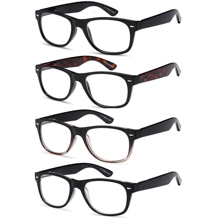 Gamma Ray Reading Glasses - 4 Pairs Spring Hinge Readers for Men and Women 1.00