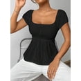 thumbnail image 4 of Womens Square Neck Solid Color Textured Pleat T-Shirt Summer Blouse For Women, 4 of 5