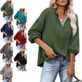 thumbnail image 3 of Mujeres con capucha Top encaje empalme cuello en V hombro caído cordón suéter suelto sudaderas para dama, 3 of 5