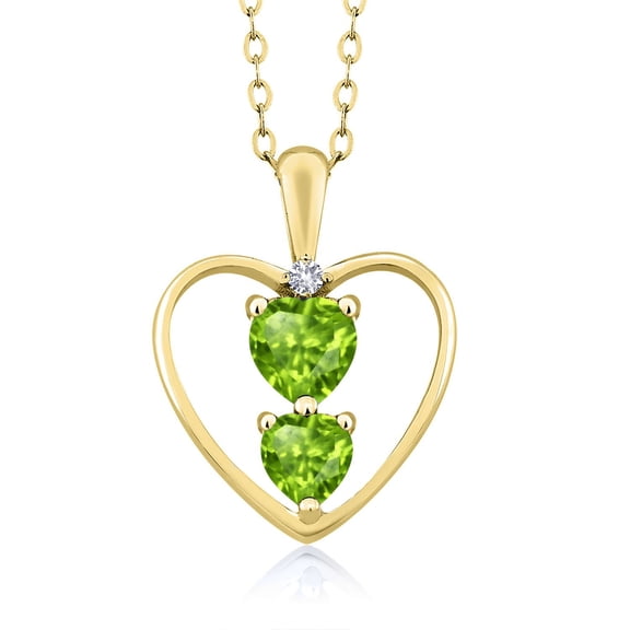 Gem Stone King 18K Yellow Gold Plated Silver Green Peridot and White Created Sapphire Pendant Necklace for Women (0.81 Cttw, Gemstone August Birthstone, Heart 5MM and 4MM, with 18 inch Silver Chain)