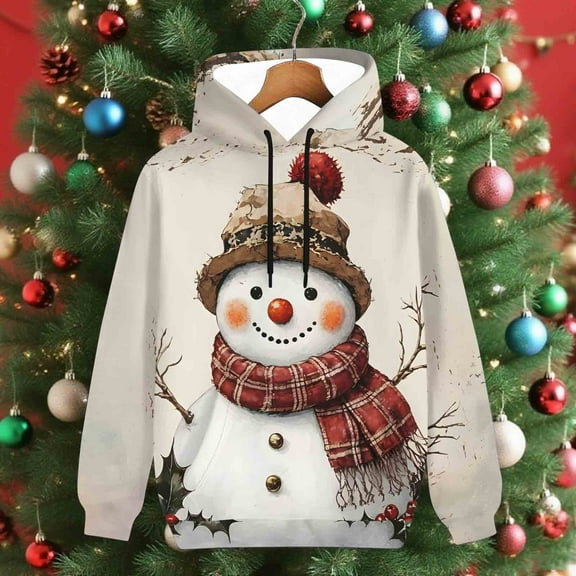 Brondbend Women's Hoodies Pullover Women Long Sleeved Drawstring Pocket Pullover Christmas Print Leisure Warm Loose Fit Tops Ladies Holiday Running Fall Winter Wear Multicolor