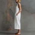 thumbnail image 2 of Morttic Women's Minimalist Button Pocket Jumpsuit – Sleeveless Round Neck, Capri Wide Leg, Loose Bohemian Casual One Piece White，S, 2 of 6