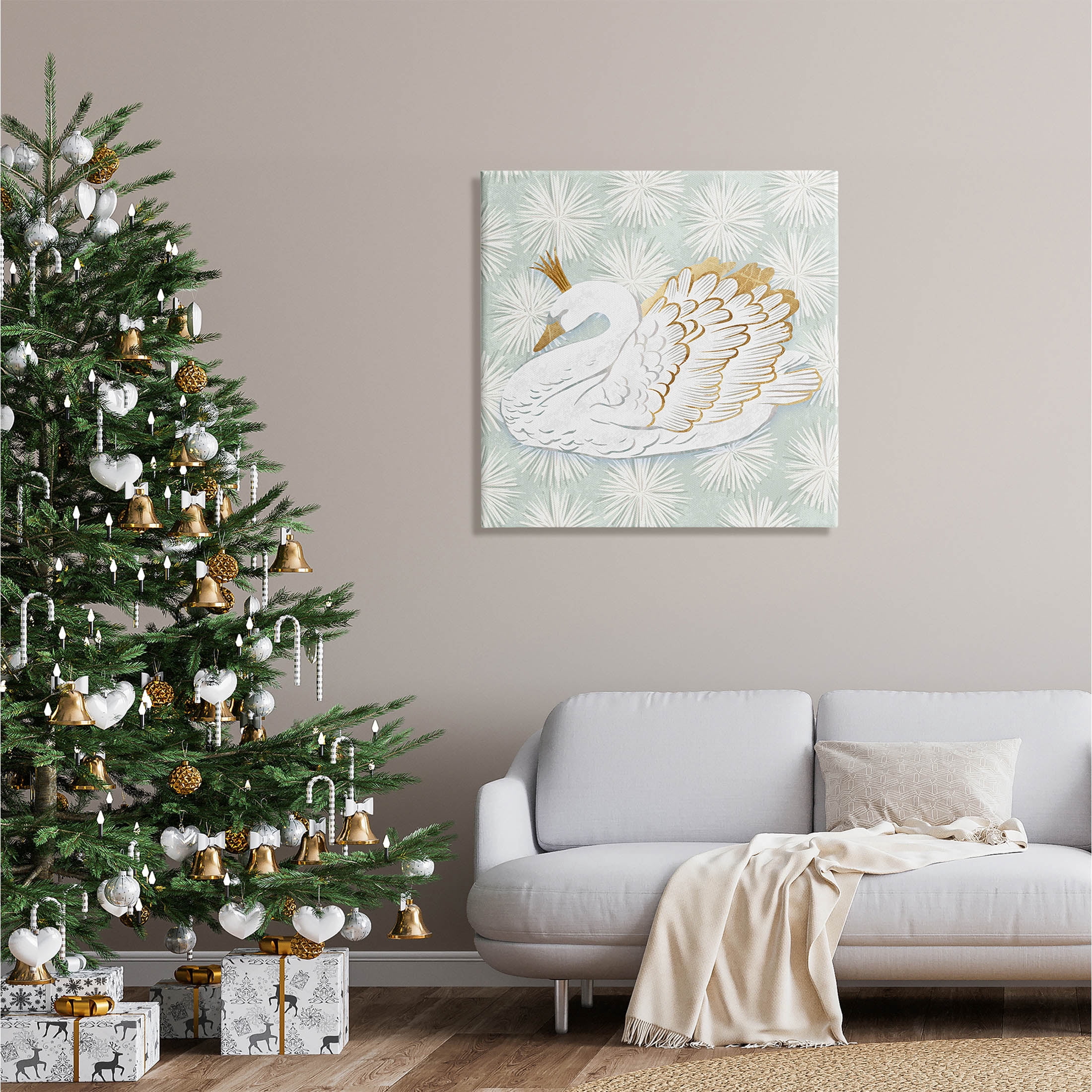 Winter Holiday Swan Pattern Holiday Graphic Art Gallery Wrapped Canvas Print Wall Art