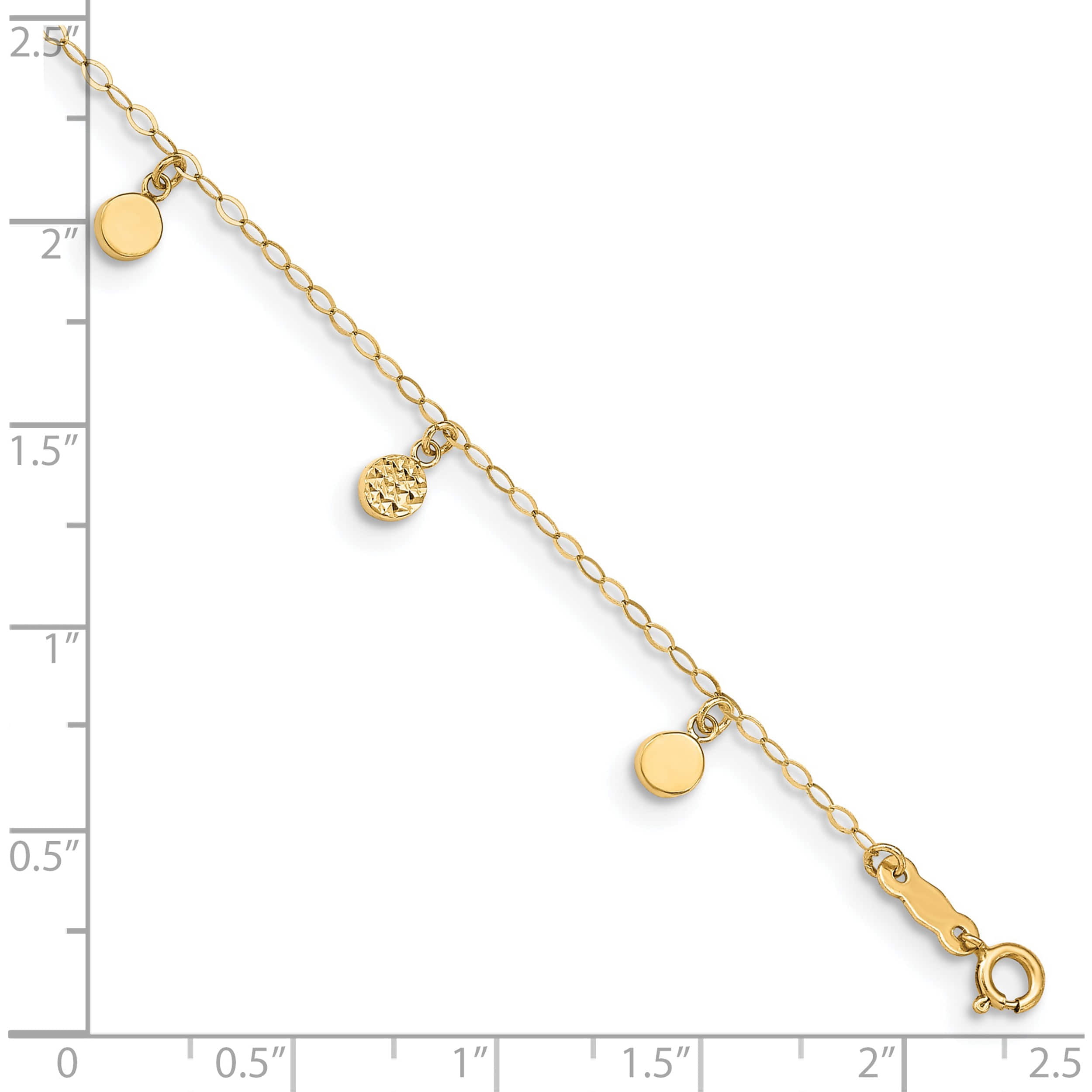 14K Yellow Gold Hollow Dangle Circle 9In Plus 1In Ext. Anklet Made In  Indonesia ank225-10