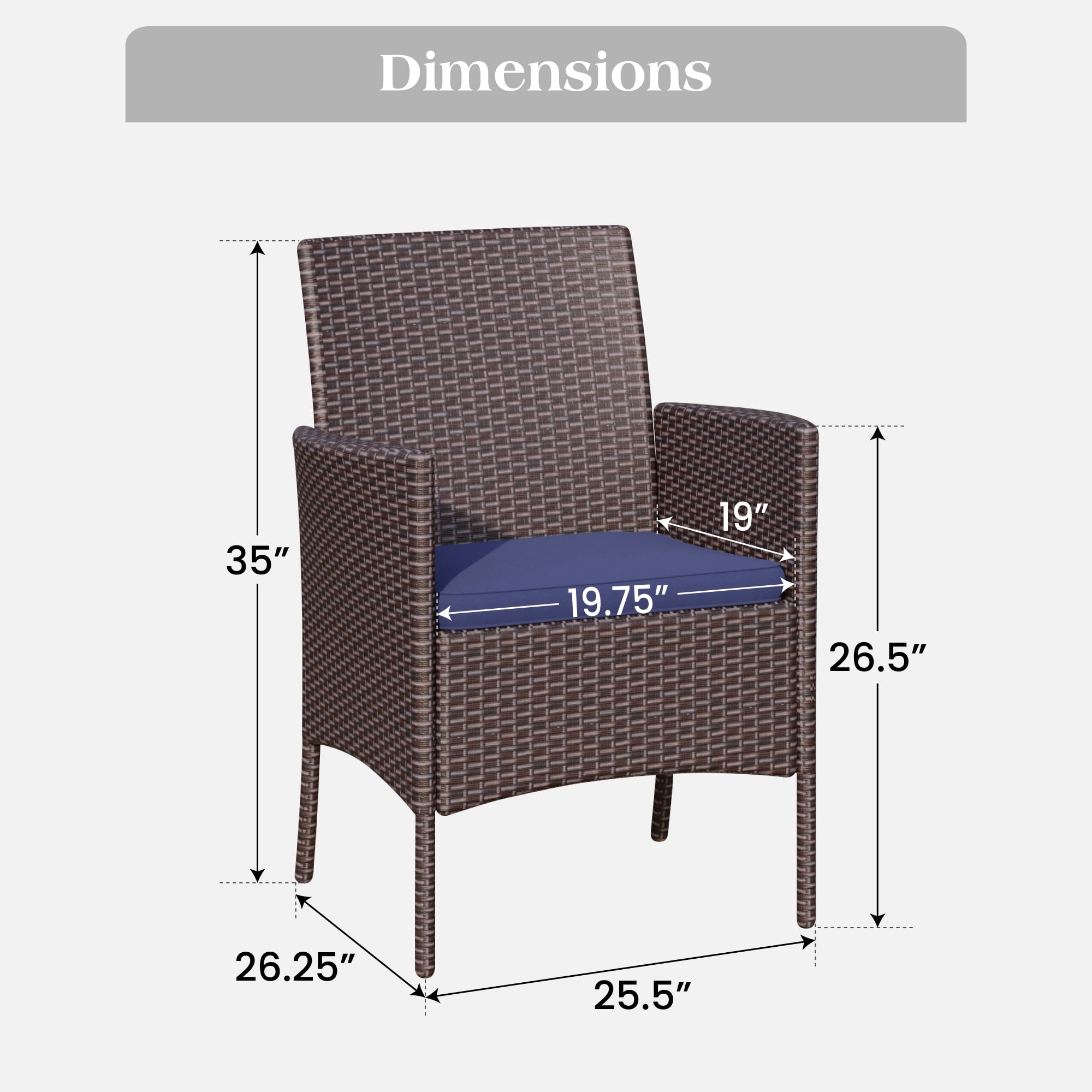 MF Studio 9-Piece Wicker Outdoor Patio Dining Set with Navy Blue Cushions, Rattan Outdoor Chairs and 60” Square Metal Patio Table with Umbrella Hole for 8 People, Black & Brown